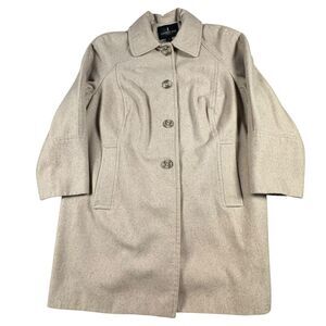 London Fog Wool Coat Women's XL Trench Jacket Button Pea Coat Winter Cream Beige